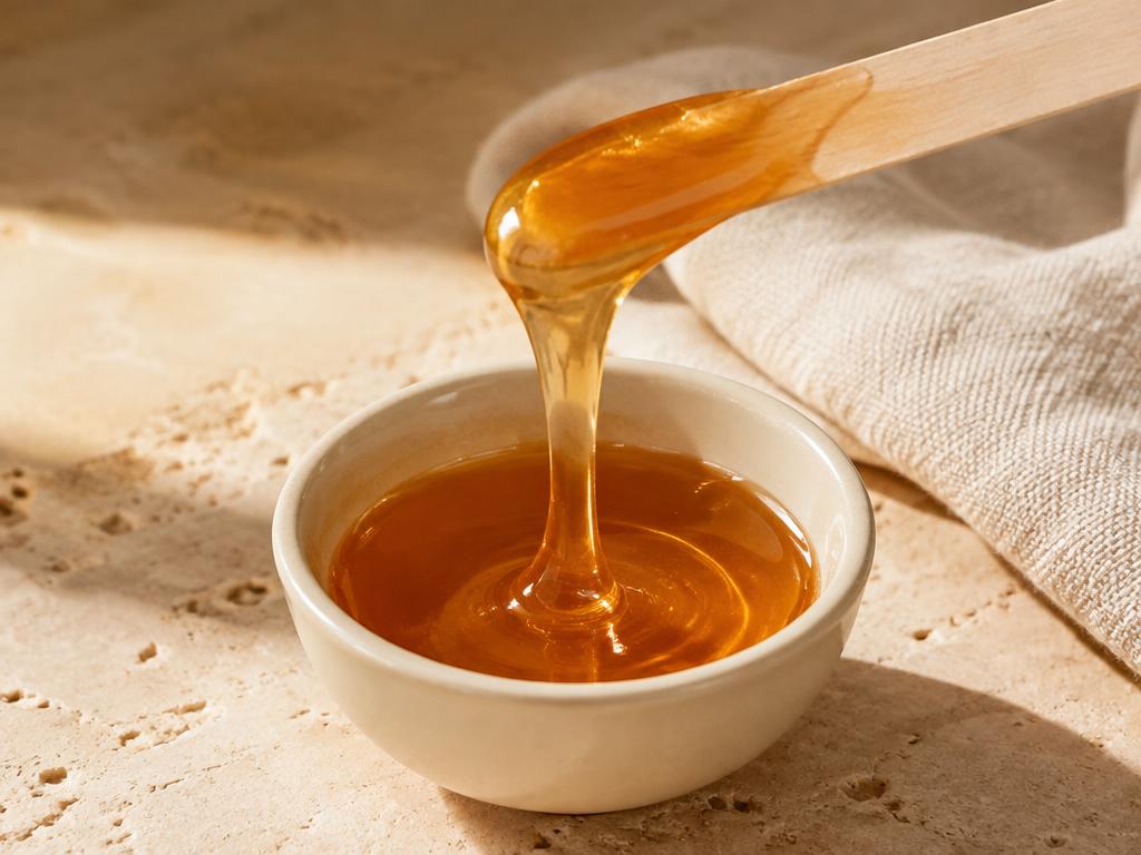 Honey-colored wax and a wooden applicator